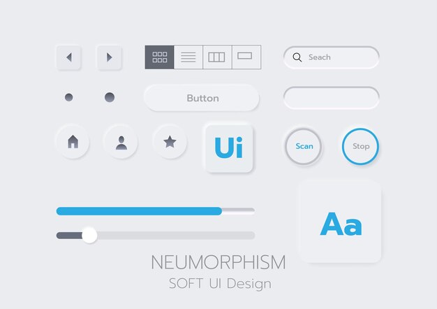 Boutons 3D de conception d'interface utilisateur douce neumorphique 3D