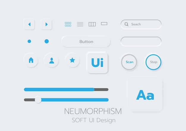 Boutons 3D de conception d'interface utilisateur douce neumorphique 3D
