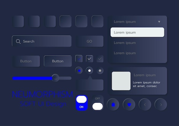 Boutons 3D de conception d'interface utilisateur douce neumorphique 3D