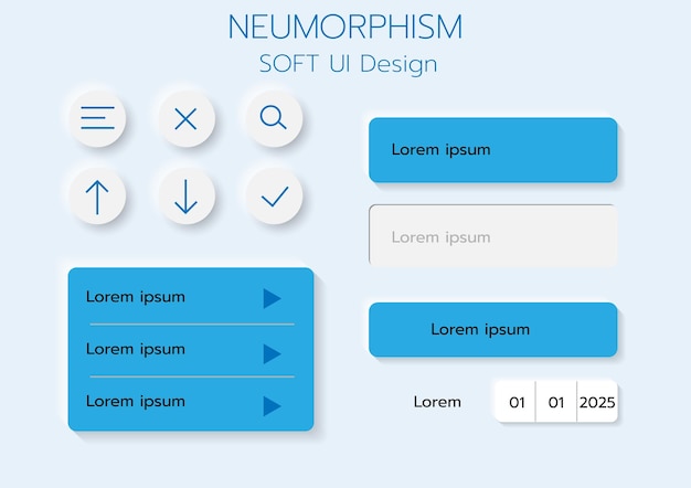 Boutons 3D de conception d'interface utilisateur douce neumorphique 3D