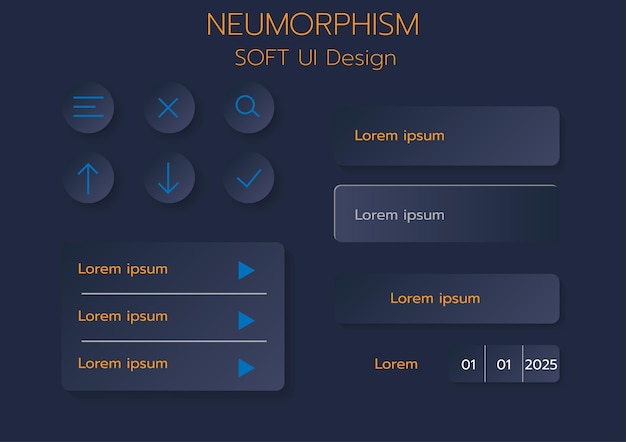 Boutons 3D de conception d'interface utilisateur douce neumorphique 3D