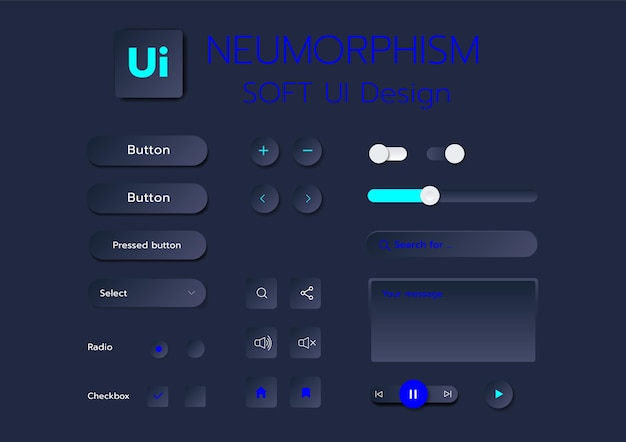 Vecteur boutons 3d de conception d'interface utilisateur douce de neumorphisme 3d