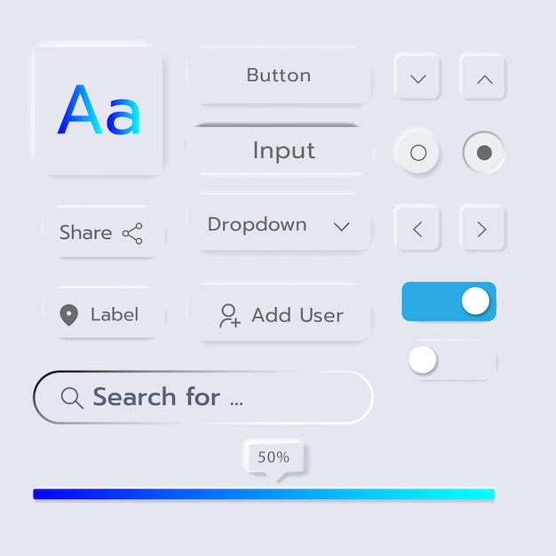 Boutons 3D de conception d'interface utilisateur douce de neumorphisme 3D