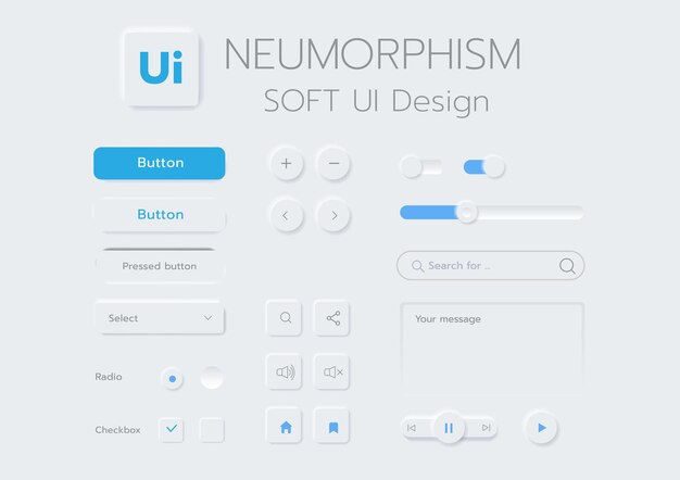 Boutons 3D de conception d'interface utilisateur douce de neumorphisme 3D