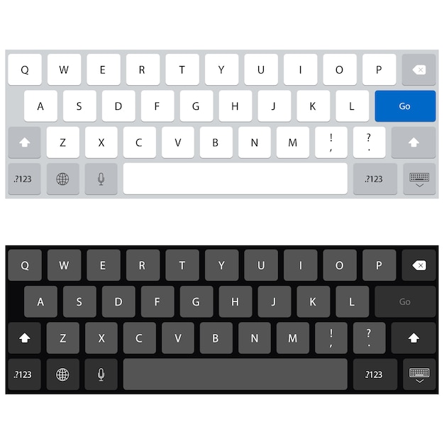 Vecteur boutons de l'alphabet clair et sombre clavier du smartphone