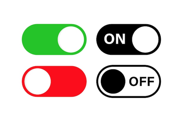 Vecteur boutons à bascule on off boutons et icône de commutation de l'interface de l'application mobile