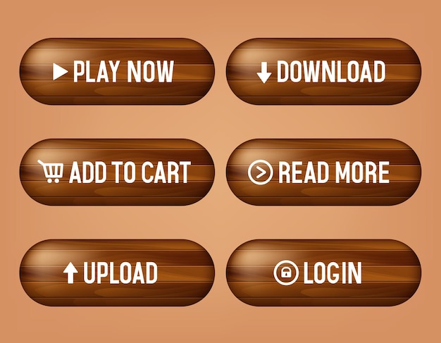 Boutons en bois pour site Web Un grand ensemble de boutons pour la conception de sites Web Un ensemble vectoriel