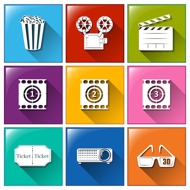Boutons avec les choses trouvées au cinéma