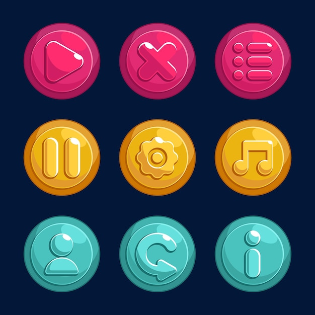 Les boutons de l'interface utilisateur du jeu de dessins animés