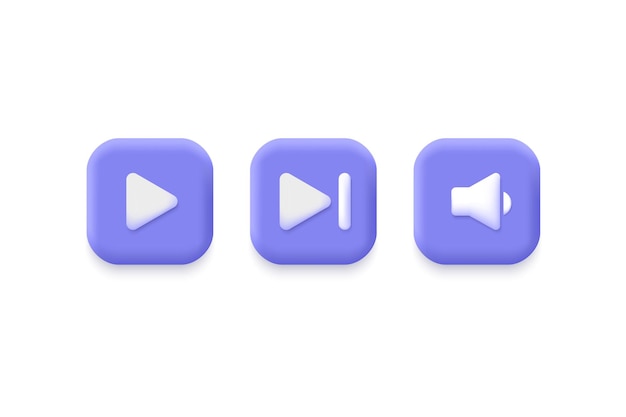 boutons de lecteur de musique 3d dans un volume de lecture d'icône de style dessin animé minimaliste aller à la fin suivant