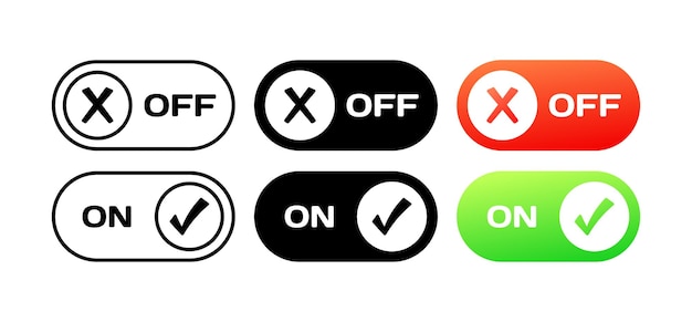Vecteur boutons onoff différents styles couleur onoff curseur bouton onoff icônes vectorielles
