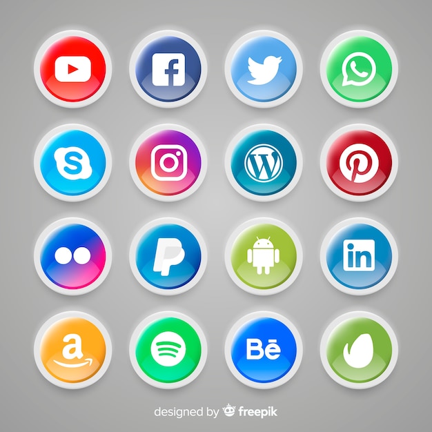 Boutons Réalistes Avec Collection De Logos De Médias Sociaux