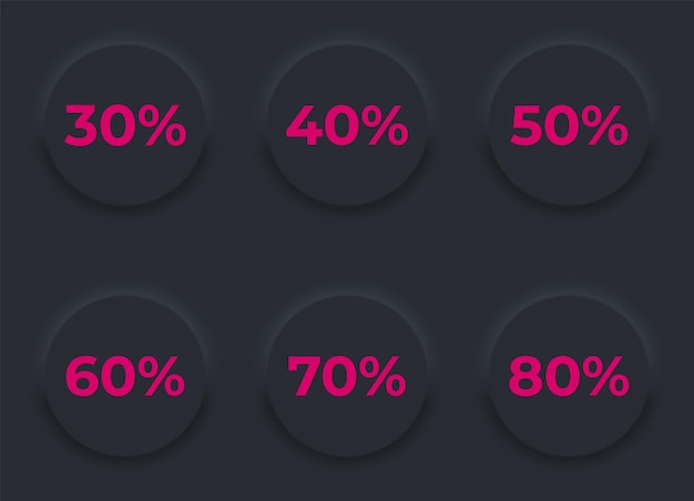 Vecteur boutons ronds avec étiquettes de pourcentage de néomorphisme