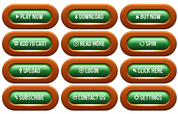 Boutons verts dans un cadre brun Grand ensemble de boutons vectoriels pour la conception de sites Web