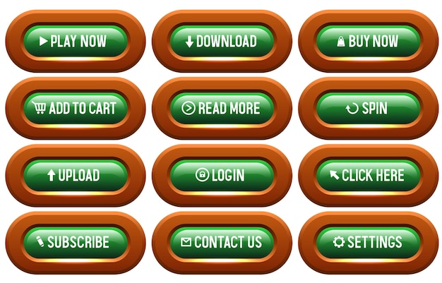 Vecteur boutons verts dans un cadre brun grand ensemble de boutons vectoriels pour la conception de sites web
