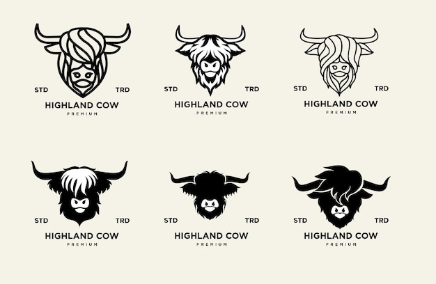 Bovins Des Hauts Plateaux Illustration De Vache Dessinée à La Main Symbole Icône Conception De Logo