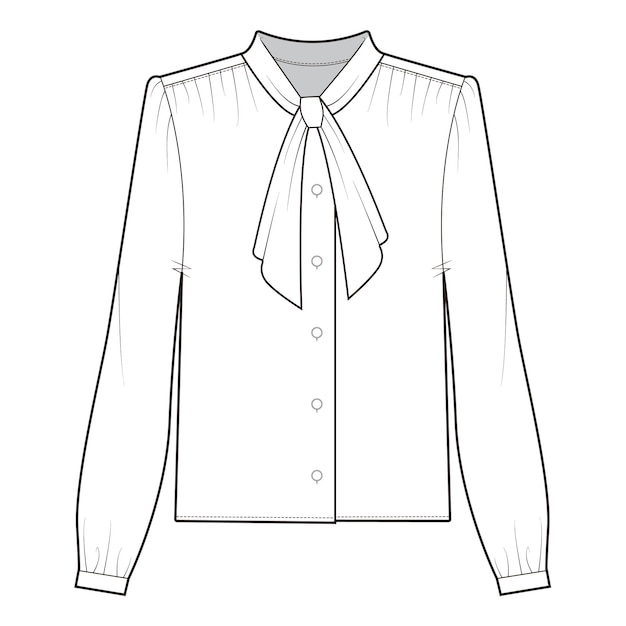 Bow Blouse illustration design Flat Drawing Fashion Flat Sketches