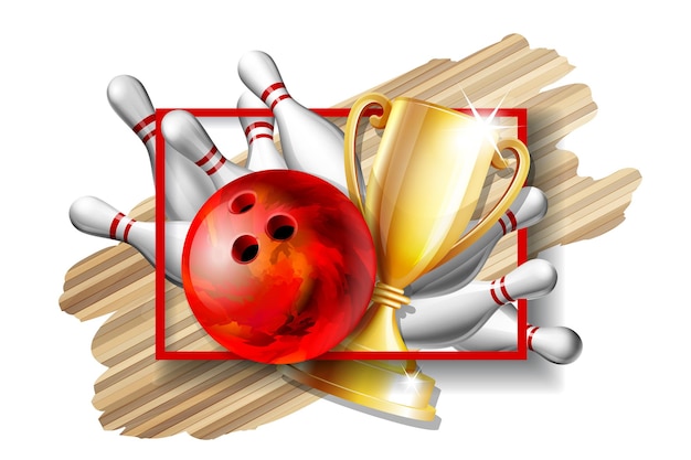 Bowling Game Award Boule De Bowling Avec Quille Blanche Et Coupe D'or