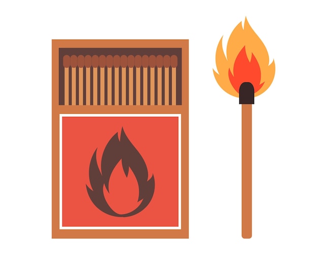 Box d'allumettes matchbox stick brûler le concept de flamme de feu illustration de conception graphique plate