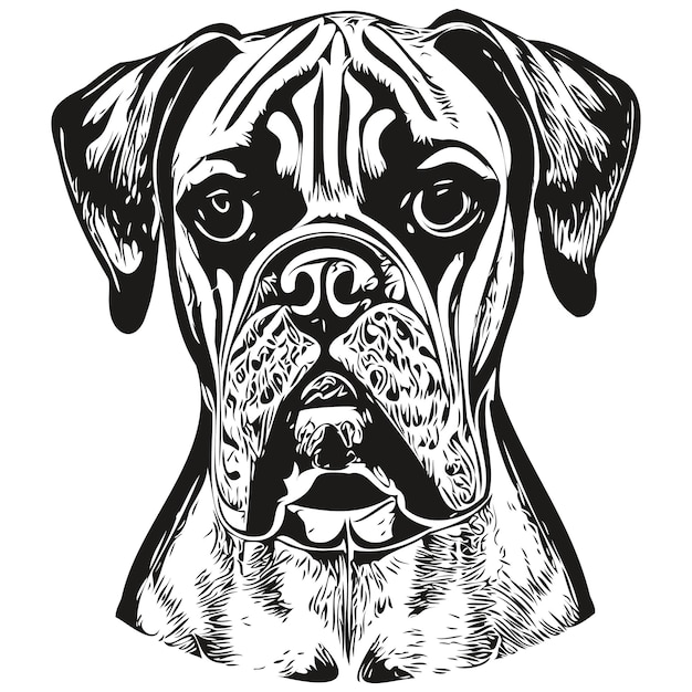 Boxer Chien Noir Et Blanc Vector Logo Dessin Au Trait Dessinés à La Main Vecteur Animaux Illustration