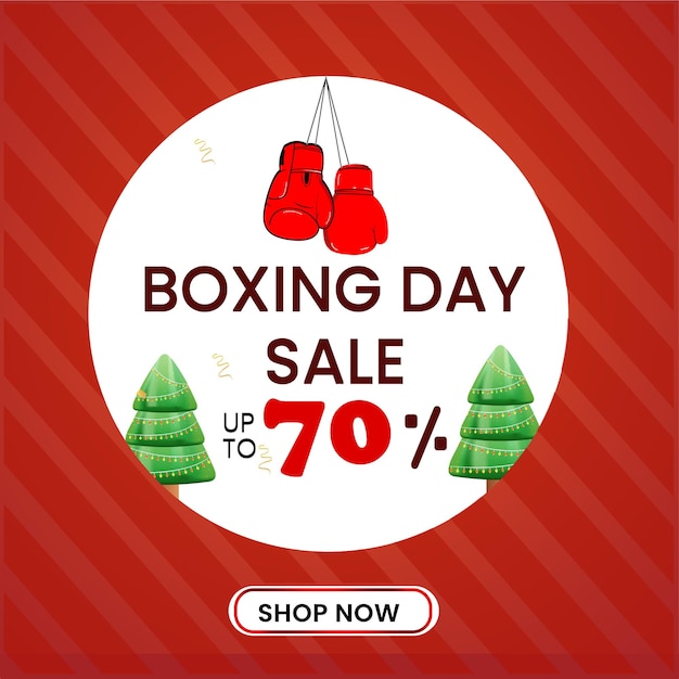 Boxing Day Sale Post Banner And Poster Design Illustration Vectorielle De L'arbre De Noël Et Des Gants De Boxe