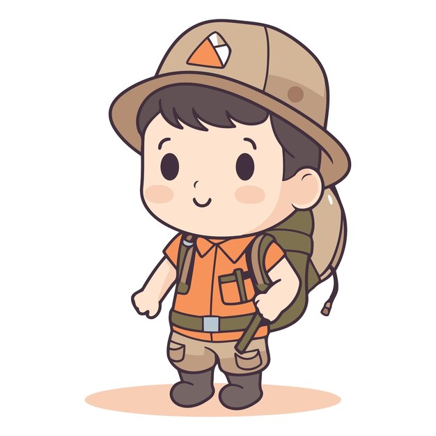 Vecteur boy scout portant un chapeau et un sac à dos sur fond blanc