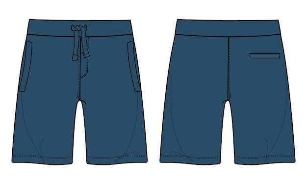 Boys Sweat Shorts Pant Technical Fashion Flat Sketch Vector Illustration Modèle De Couleur Bleu Marine