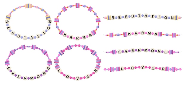 Vecteur des bracelets avec des mots réputation karma éternel amant