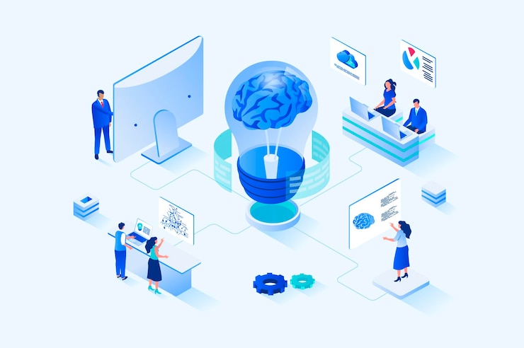 Brainstorming 3d isométrique web design Vector illustration web