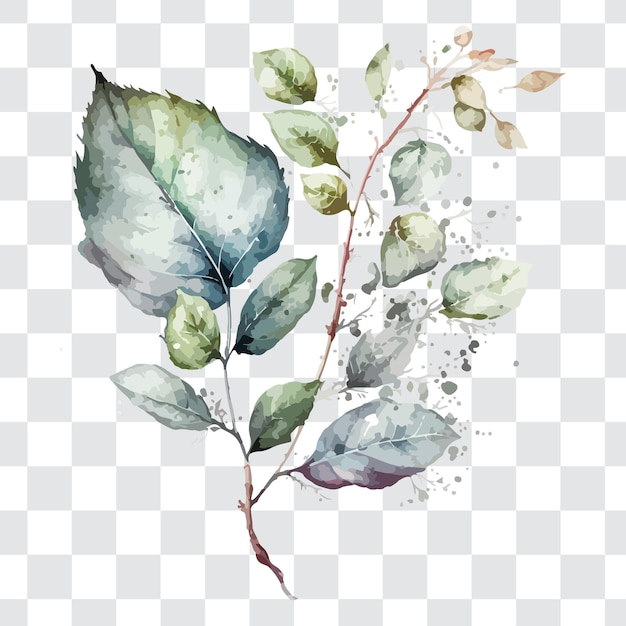 Une branche d'aquarelle avec des feuilles et un spray d'aquarelles.