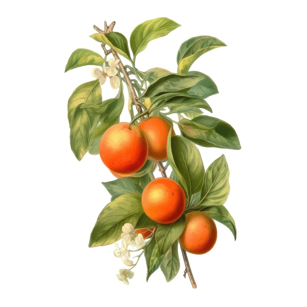 Branche d'arbre de mandarine botanique aquarelle avec des mandarines