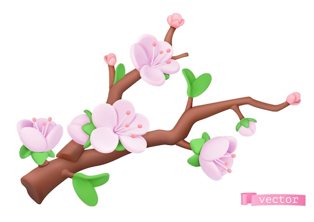 Branche De Cerisier Avec Des Fleurs Roses En 3d