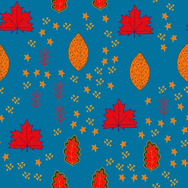 Branche de feuille définie couleur doodle scandinave sans soudure 3