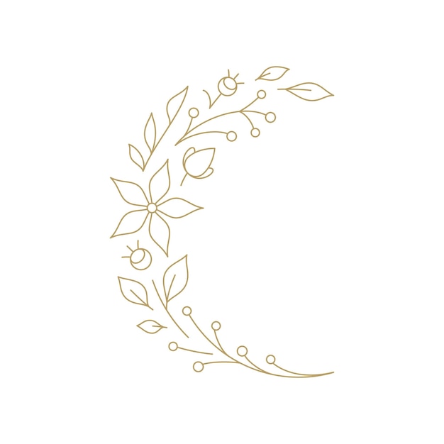 Branche florale bourgeon feuilles courbe plante mariage beauté logo ligne art déco vintage illustration vectorielle