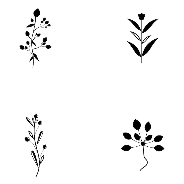 Branche florale et fleurs minimalistes pour logo ou tatouage