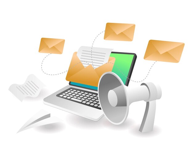Branche de marketing par e-mail d'illustration de concept isométrique plat