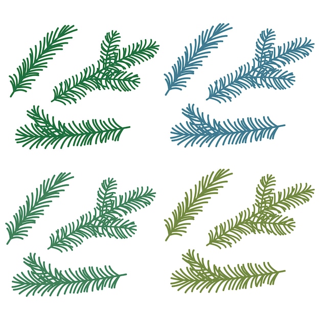 Vecteur des branches d'épicéa à feuilles persistantes dans diverses nuances de vert isolées sur un fond blanc