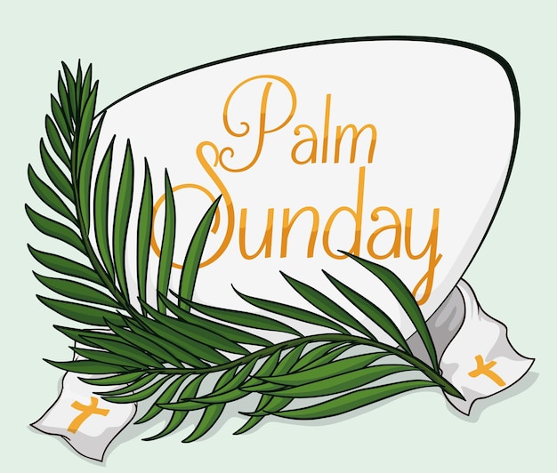 Vecteur des branches de palmier traditionnelles avec une stole blanche avec une croix et un signe pour la commémoration du dimanche des rameaux