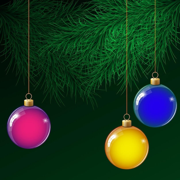 Branches de sapin du nouvel an Illustration vectorielle d'un ensemble de branches de sapin avec boules brillantes