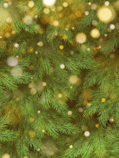 Branches vertes de sapin de Noël de guirlandes de pin et d'or.