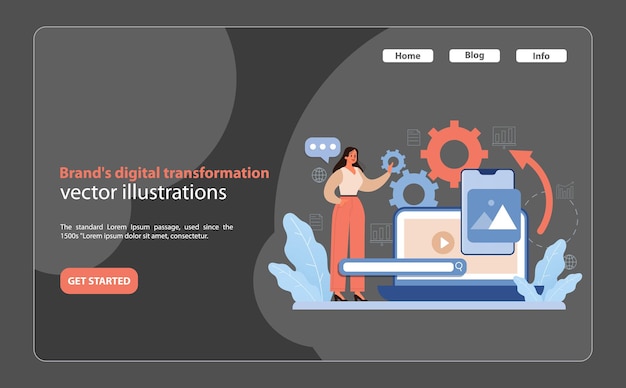 Vecteur brands transformation numérique une illustration vectorielle moderne qui capture le processus dynamique d'une