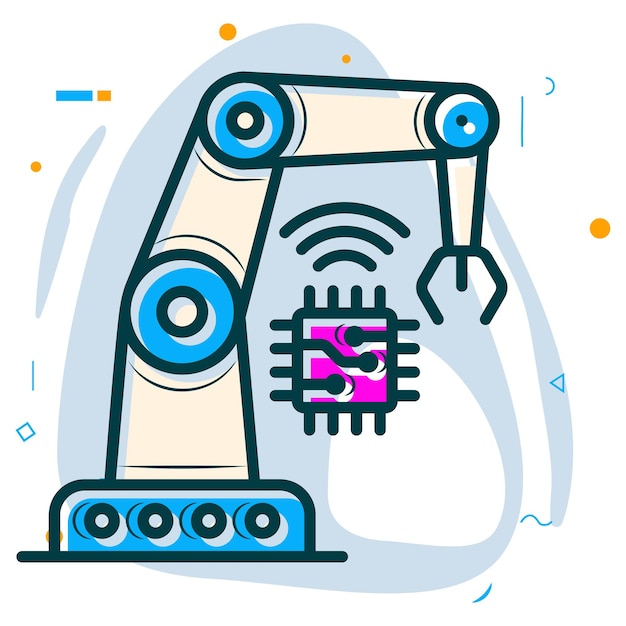 Le bras robotique adaptatif programmé par le concept d'IA générative Robo-automatisation de la conception vectorielle du travail industriel