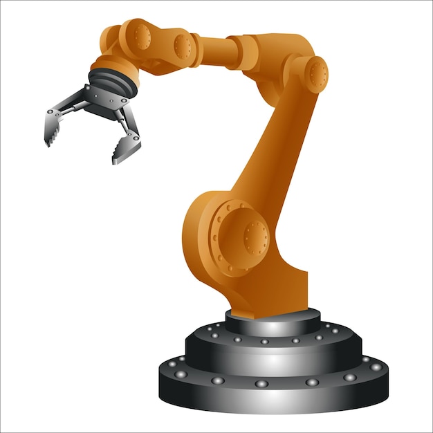Bras robotique mécanique avec pince isolé sur blanc Illustration vectorielle