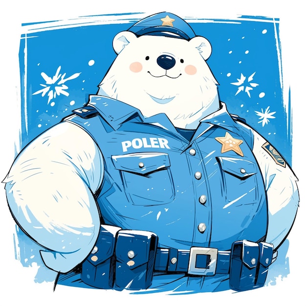 Vecteur un brave ours polaire policier dans le style des dessins animés