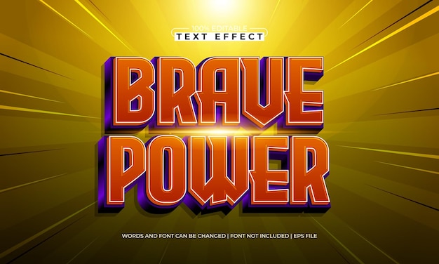 Brave power effet de texte modifiable avec un héros et un style de texte super