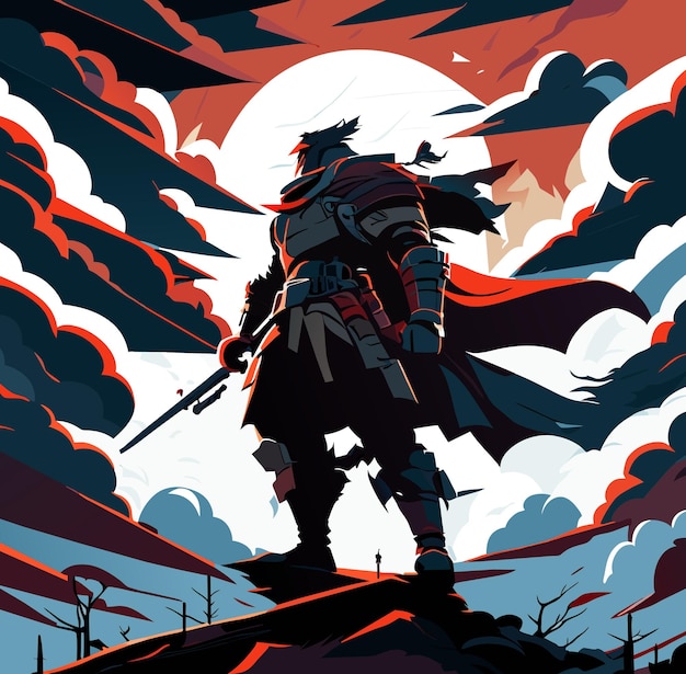Vecteur la bravoure du samouraï, un guerrier imposant au milieu des ennemis