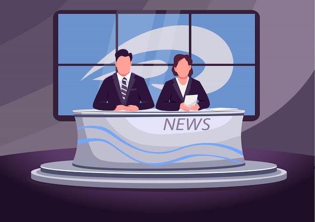 Vecteur breaking news flat color illustration