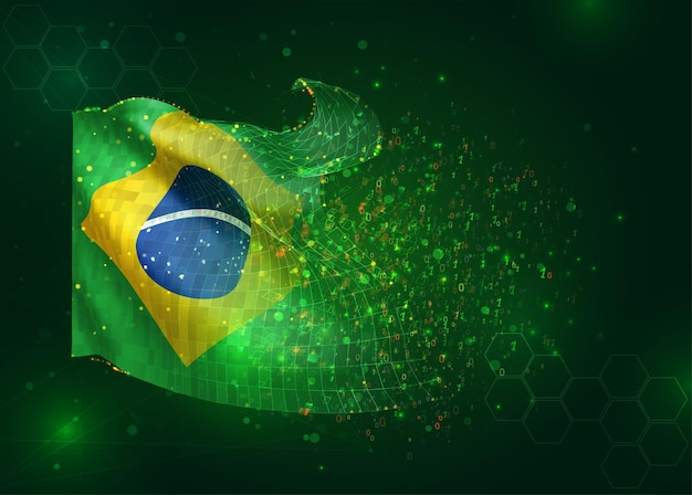 Brésil sur le drapeau 3d vectoriel sur fond vert avec des polygones et des numéros de données