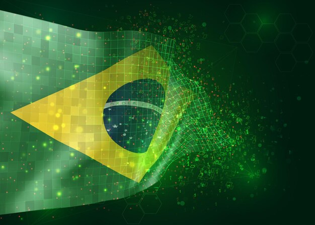 Brésil, sur le drapeau 3d vectoriel sur fond vert avec des polygones et des numéros de données