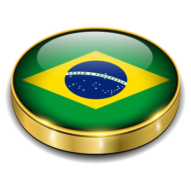 Brésil drapeau brésilien vecteur bouton 3D